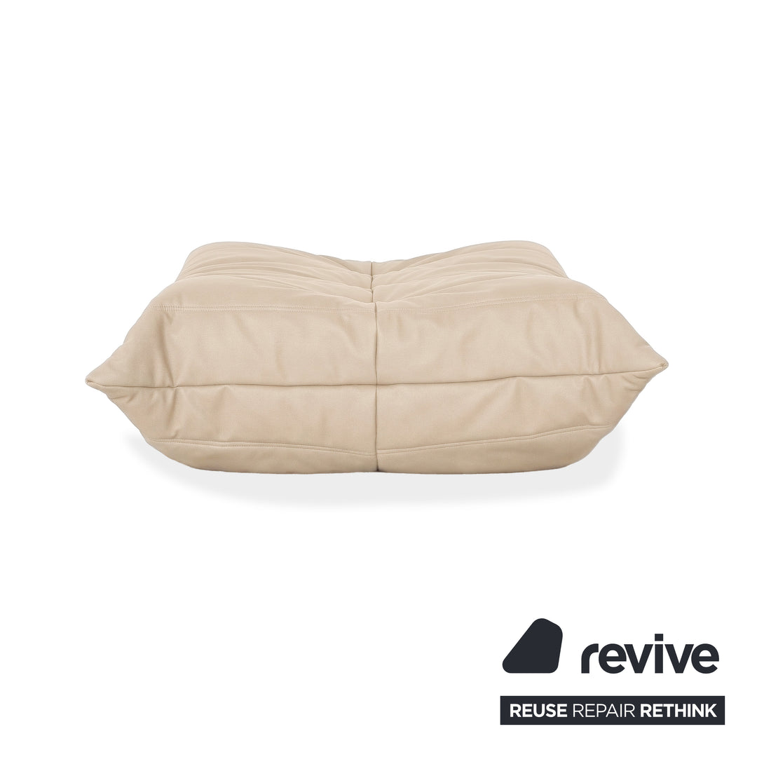 Ligne Roset Togo Cuir Vegan Repose-pieds Beige Taupe Retapissé