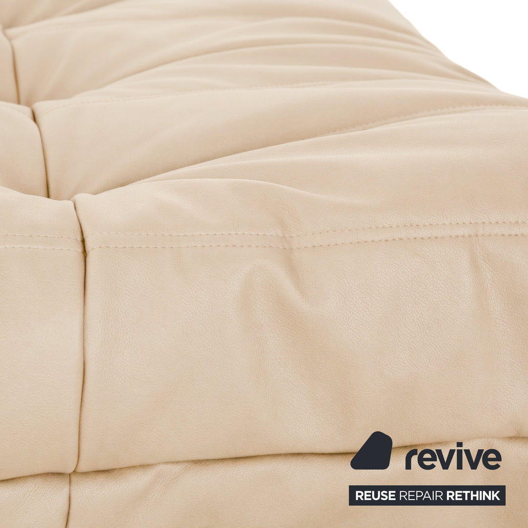 Ligne Roset Togo Cuir Vegan Repose-pieds Beige Taupe Retapissé