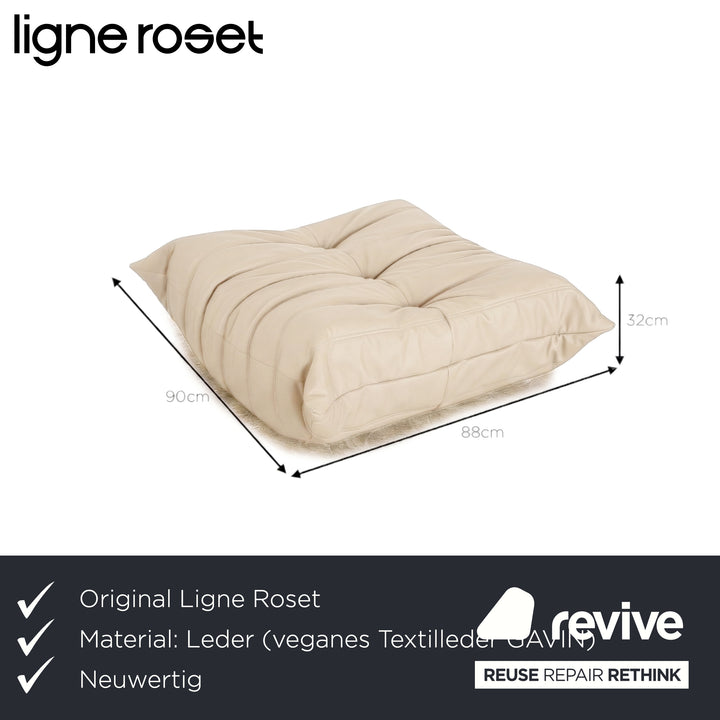 Ligne Roset Togo Cuir Vegan Repose-pieds Beige Taupe Retapissé