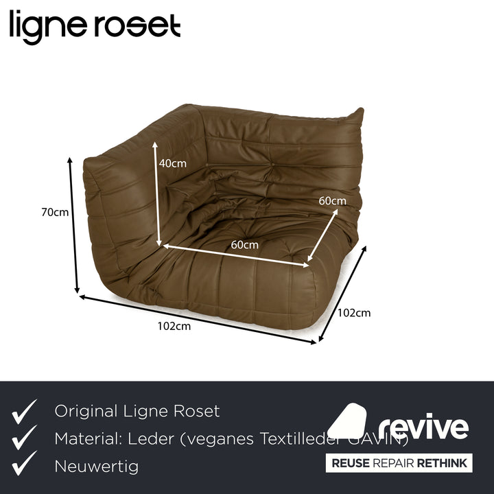 Ligne Roset Togo Veganes Leder Sessel Eckteil Olivgrün Khaki