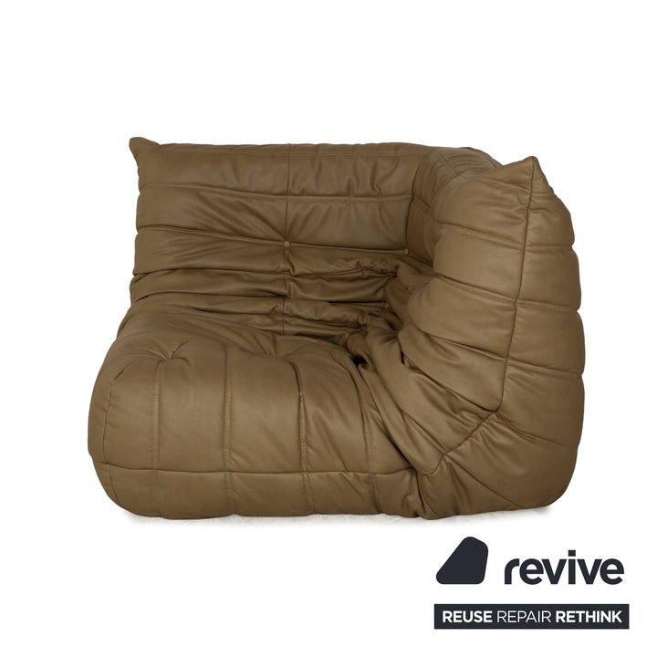 Ligne Roset Togo Veganes Leder Sessel Eckteil Olivgrün Khaki