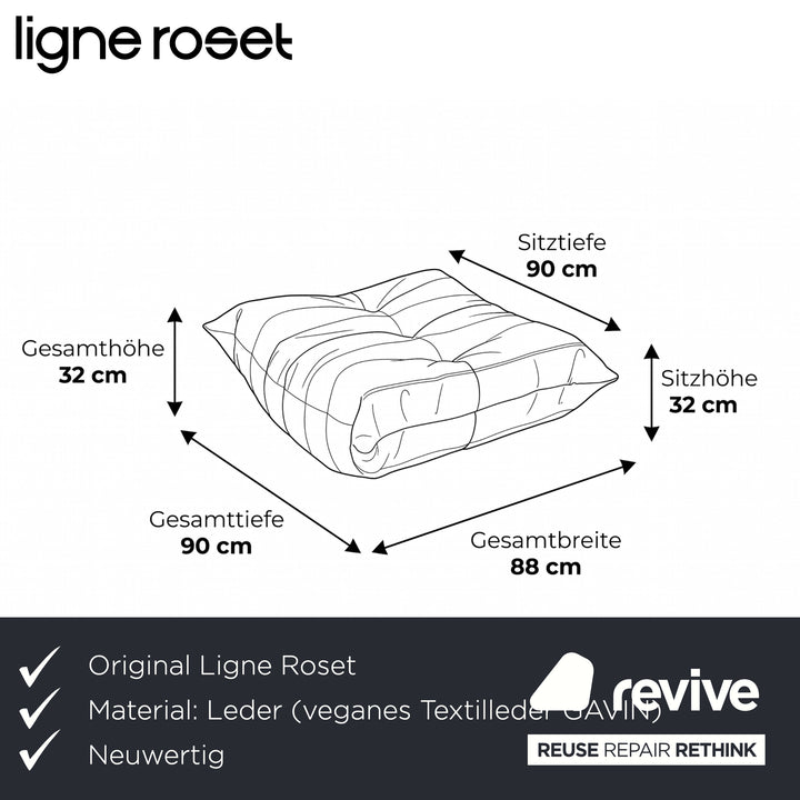 Ligne Roset Togo veganes Leder Stoff Hocker Anthrazit Neubezug GAVIN 117
