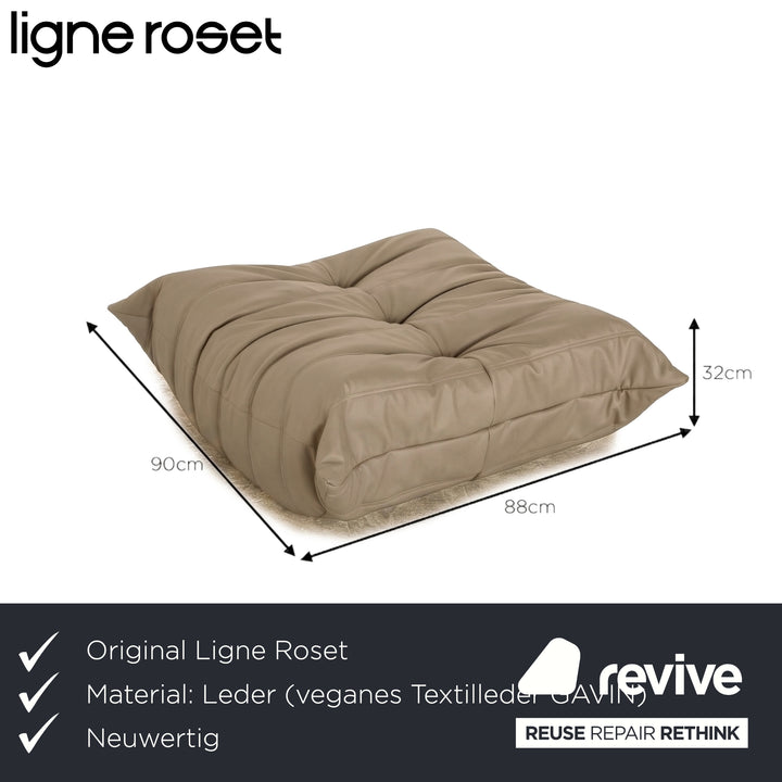 Ligne Roset Togo veganes Leder Stoff Hocker Beige Neubezug