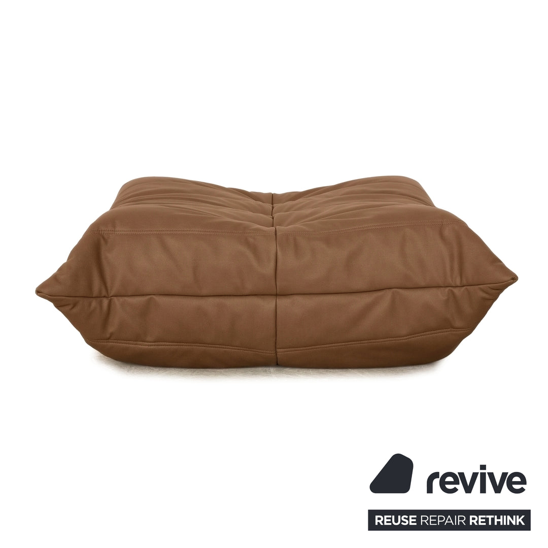 Ligne Roset Togo veganes Leder Stoff Hocker Cognac Neubezug