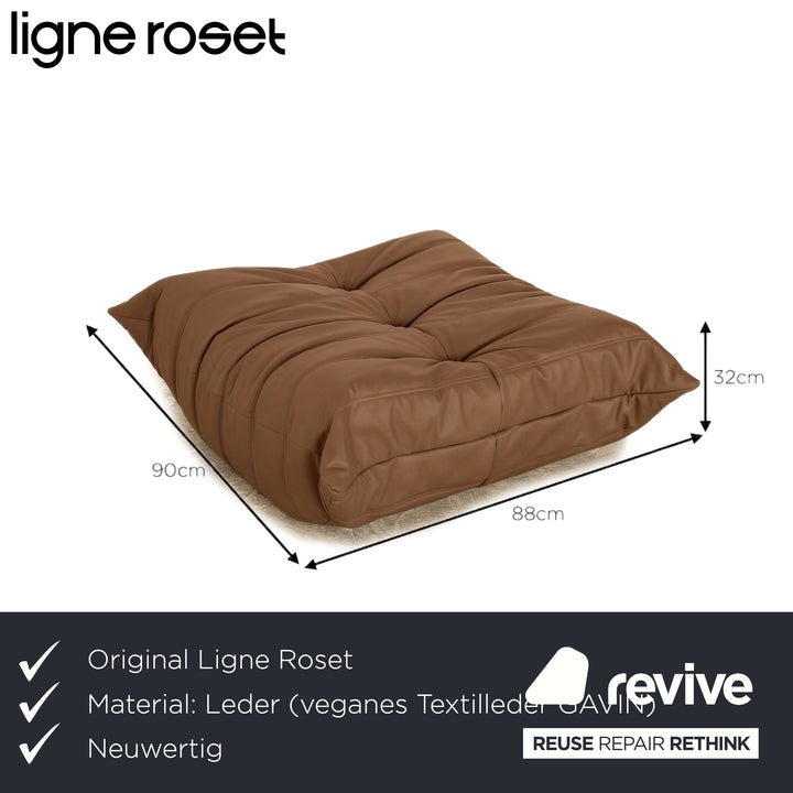 Ligne Roset Togo veganes Leder Stoff Hocker Cognac Neubezug