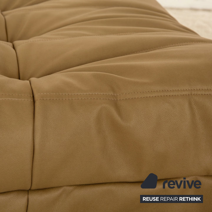 Ligne Roset Togo veganes Leder Stoff Hocker Gelb Neubezug
