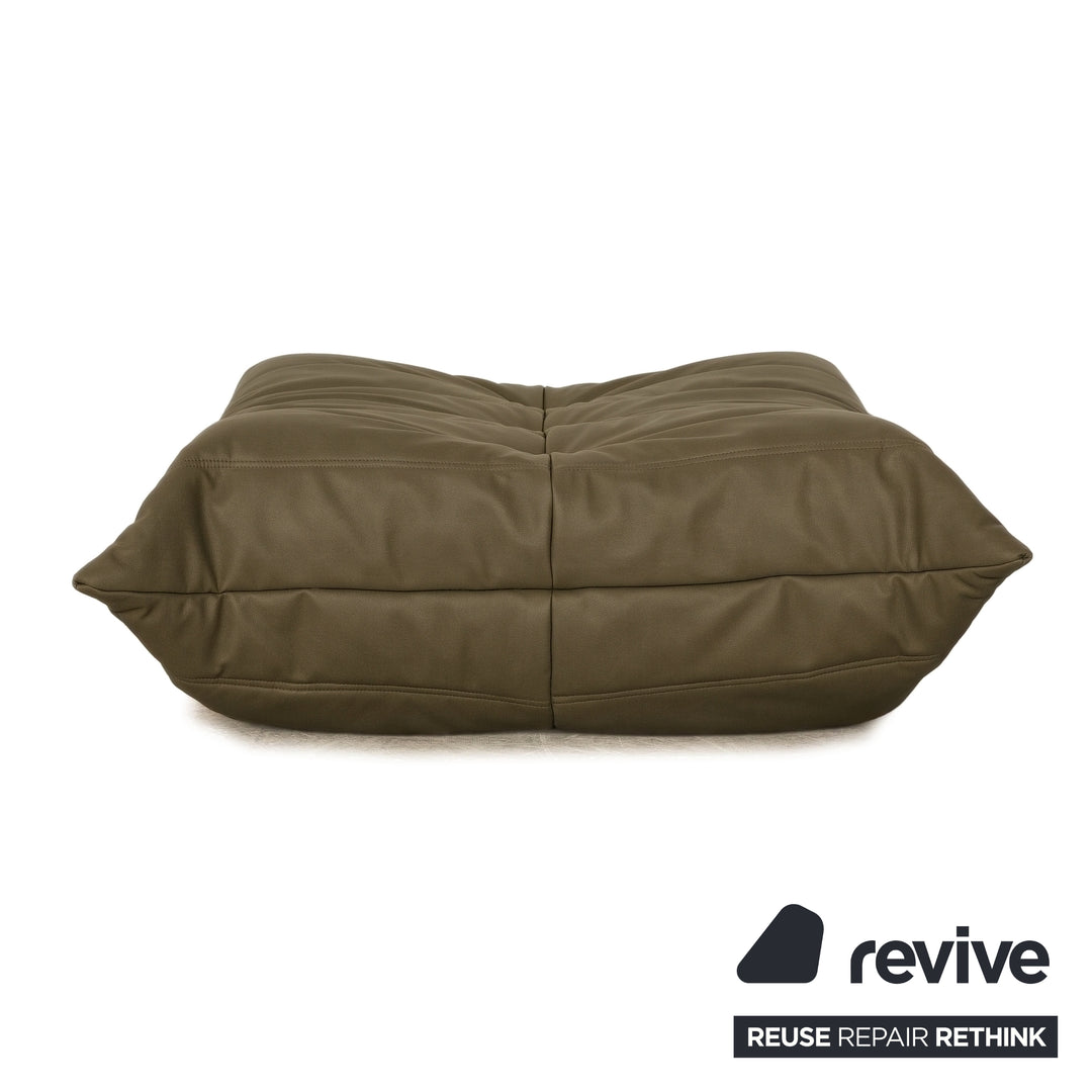 Ligne Roset Togo Veganes Leder Hocker Grün Olive Neubezug