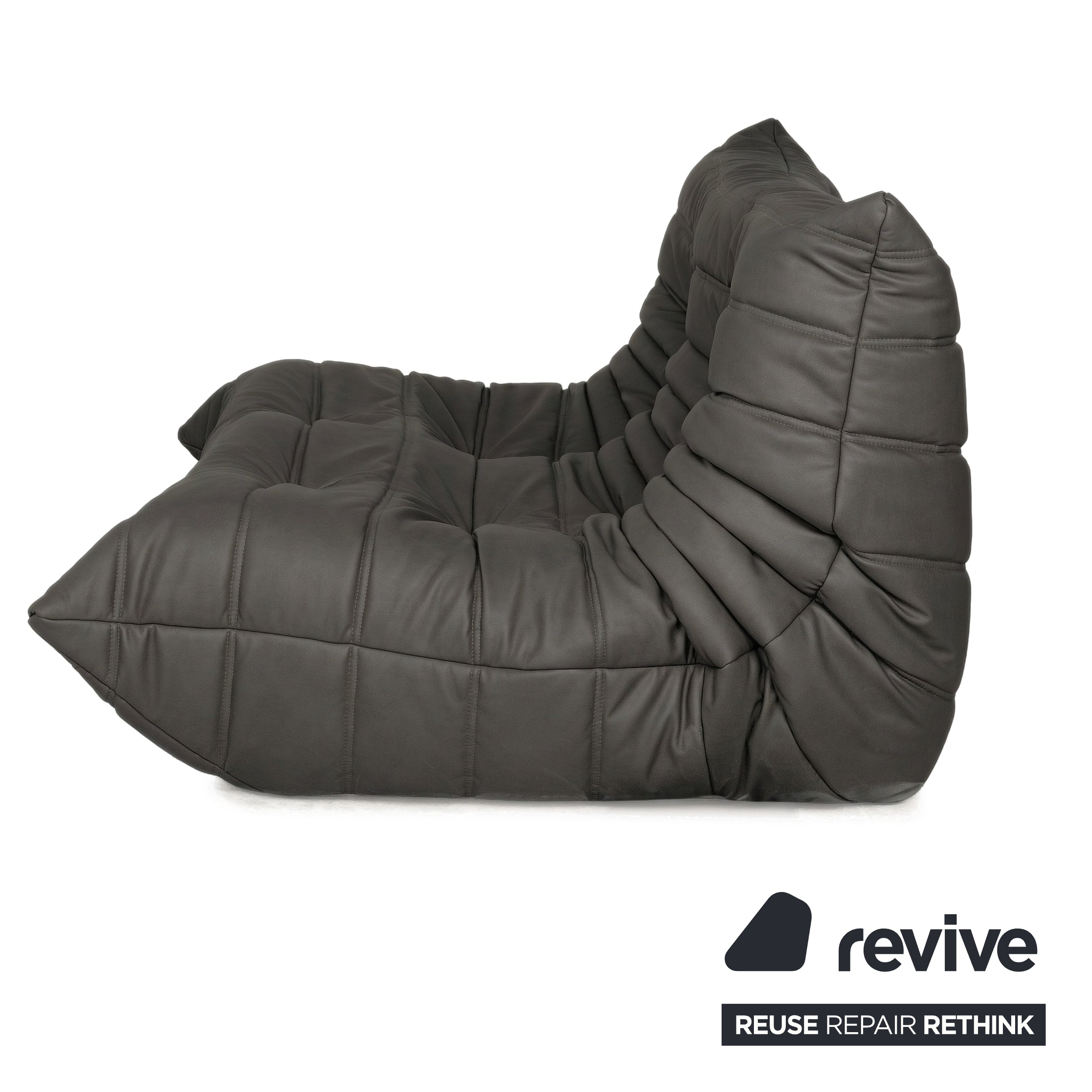 Ligne Roset Togo veganes Leder Stoff Sofa Garnitur Anthrazit 2x Zweisitzer und Eckteil Ecksofa Couch Neubezug GAVIN 117