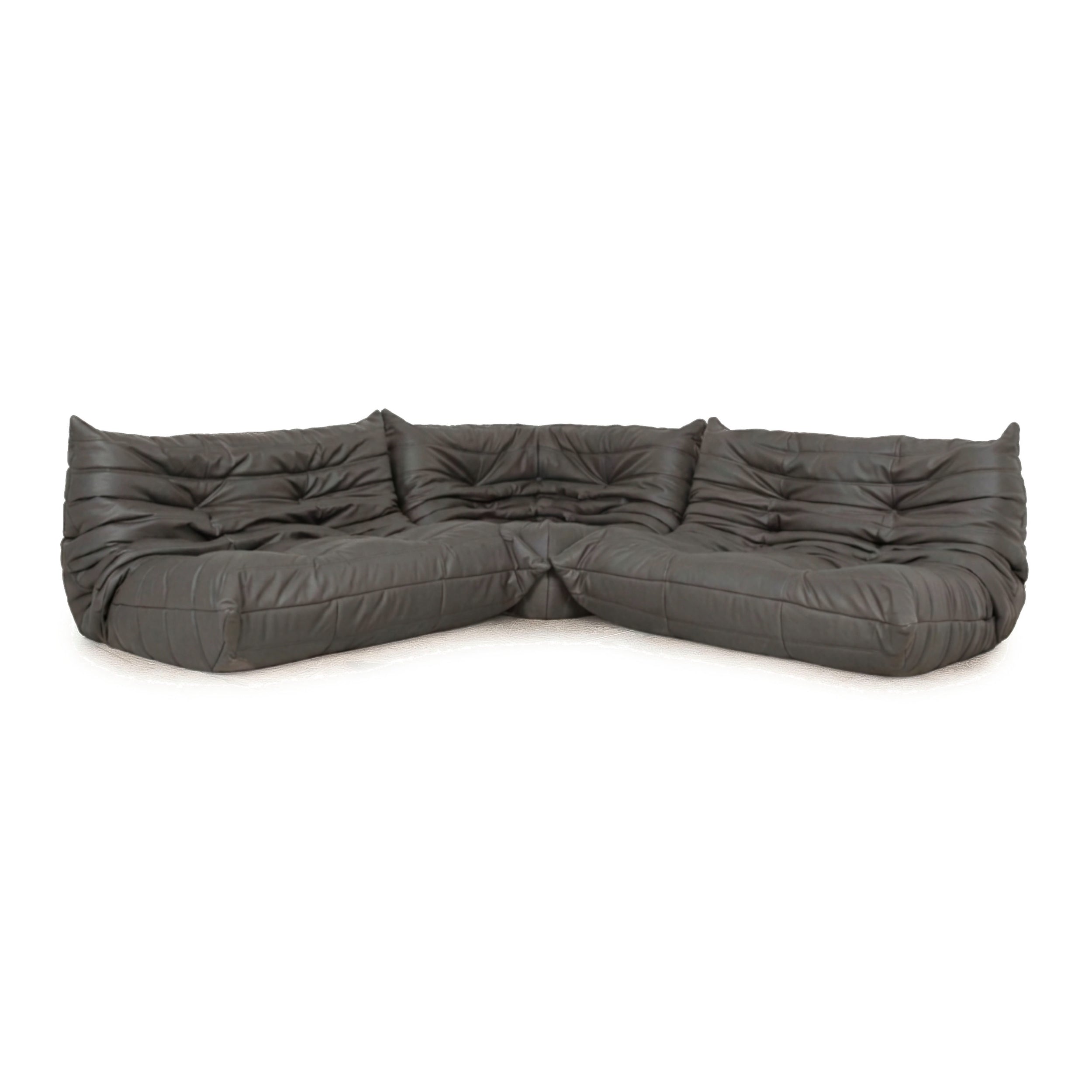Ligne Roset Togo veganes Leder Stoff Sofa Garnitur Anthrazit 2x Zweisitzer und Eckteil Ecksofa Couch Neubezug GAVIN 117