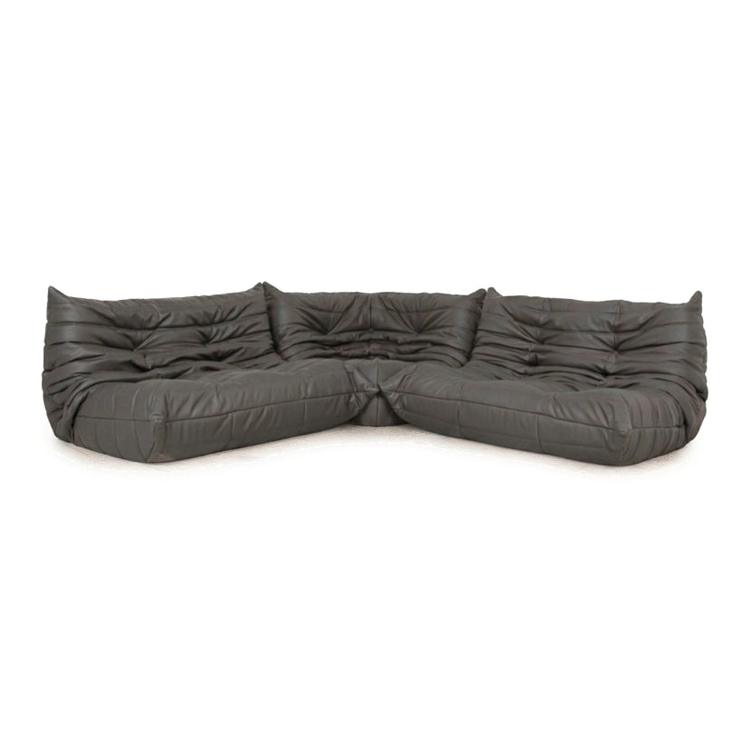 Ligne Roset Togo veganes Leder Stoff Sofa Garnitur Anthrazit 2x Zweisitzer und Eckteil Ecksofa Couch Neubezug GAVIN 117