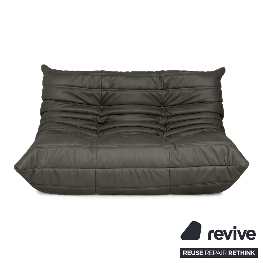 Ligne Roset Togo veganes Leder Stoff Sofa Garnitur Anthrazit 2x Zweisitzer und Eckteil Ecksofa Couch Neubezug GAVIN 117