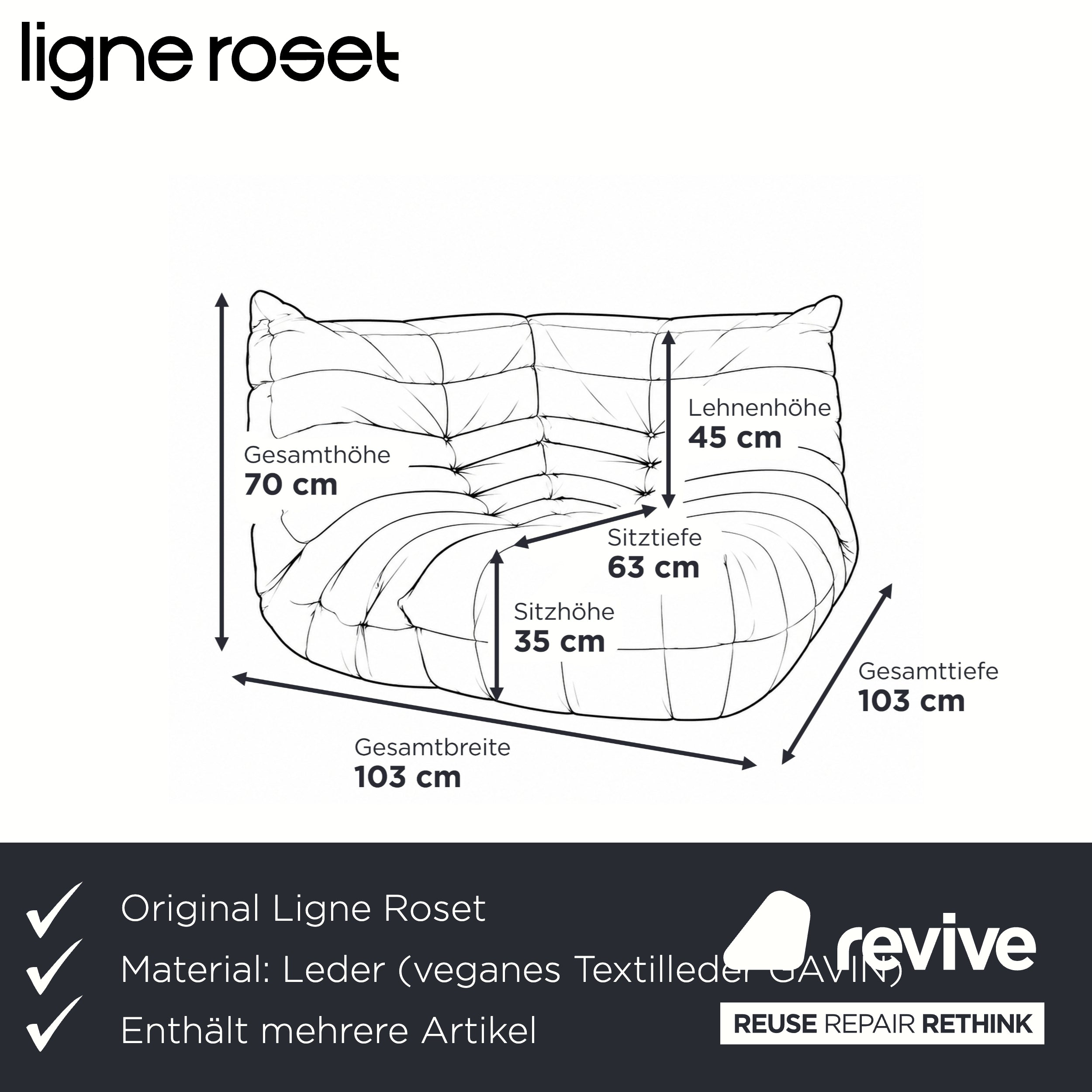 Ligne Roset Togo veganes Leder Stoff Sofa Garnitur Anthrazit 2x Zweisitzer und Eckteil Ecksofa Couch Neubezug GAVIN 117