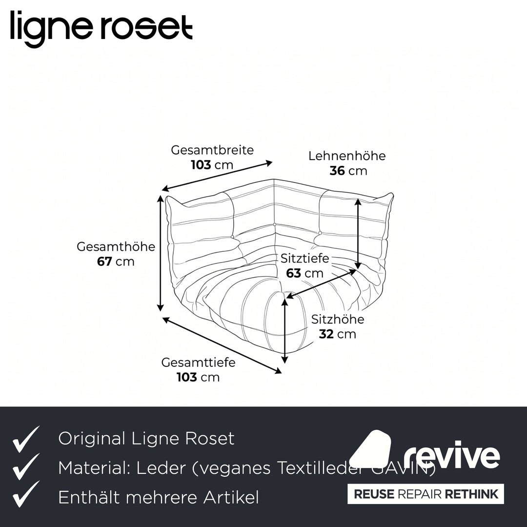 Ligne Roset Togo veganes Leder Stoff Sofa Garnitur Beige 2x Zweisitzer und Eckteil Ecksofa Couch Neubezug GAVIN 100