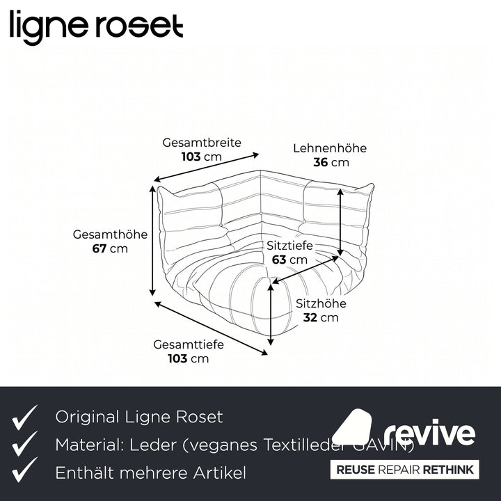 Ligne Roset Togo veganes Leder Stoff Sofa Garnitur Beige 2x Zweisitzer und Eckteil Ecksofa Couch Neubezug GAVIN 100