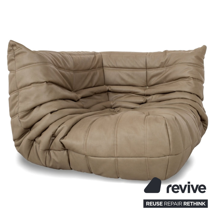 Ligne Roset Togo veganes Leder Stoff Sofa Garnitur Beige 2x Zweisitzer und Eckteil Ecksofa Couch Neubezug GAVIN 100