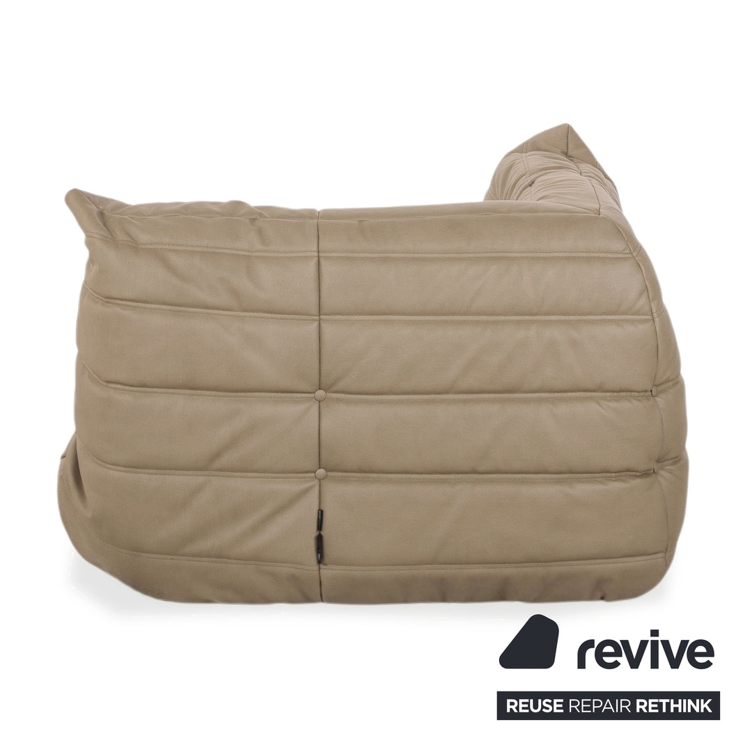 Ligne Roset Togo veganes Leder Stoff Sofa Garnitur Beige 2x Zweisitzer und Eckteil Ecksofa Couch Neubezug GAVIN 100