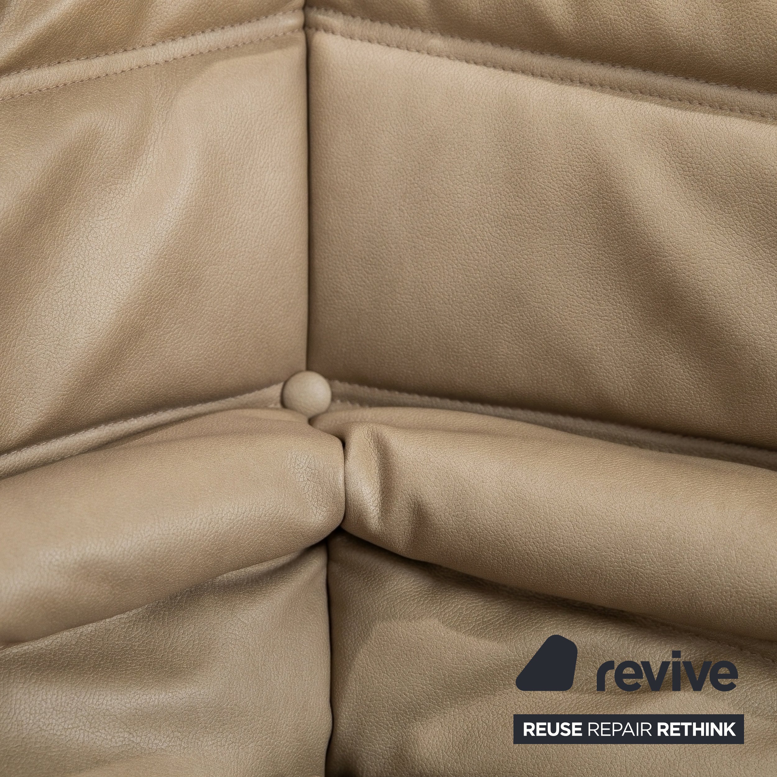 Ligne Roset Togo Vegan Leather Fabric Sofa Set Beige 2x Two-Seater and Corner Piece Corner Sofa Couch New Upholstery GAVIN 100