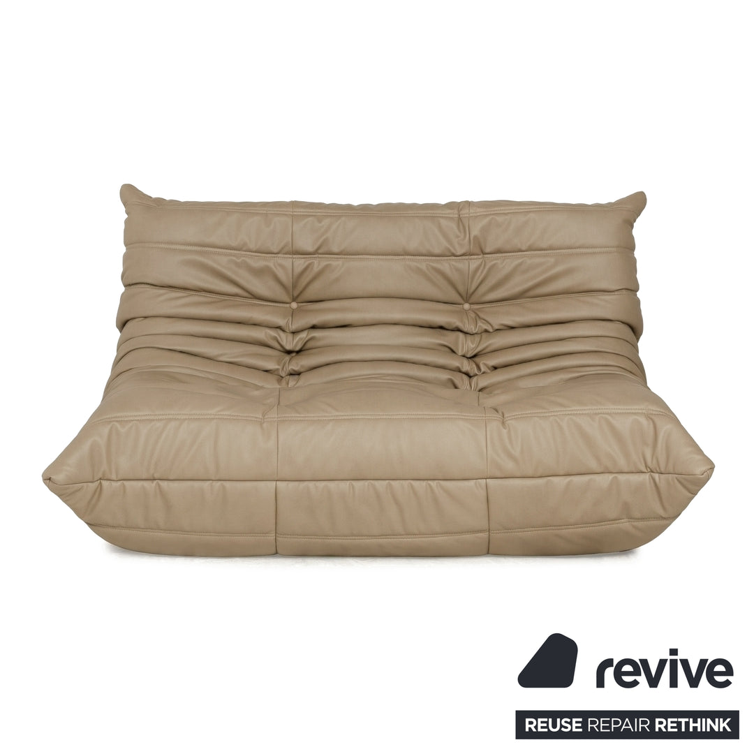 Ligne Roset Togo veganes Leder Stoff Sofa Garnitur Beige 2x Zweisitzer und Eckteil Ecksofa Couch Neubezug GAVIN 100