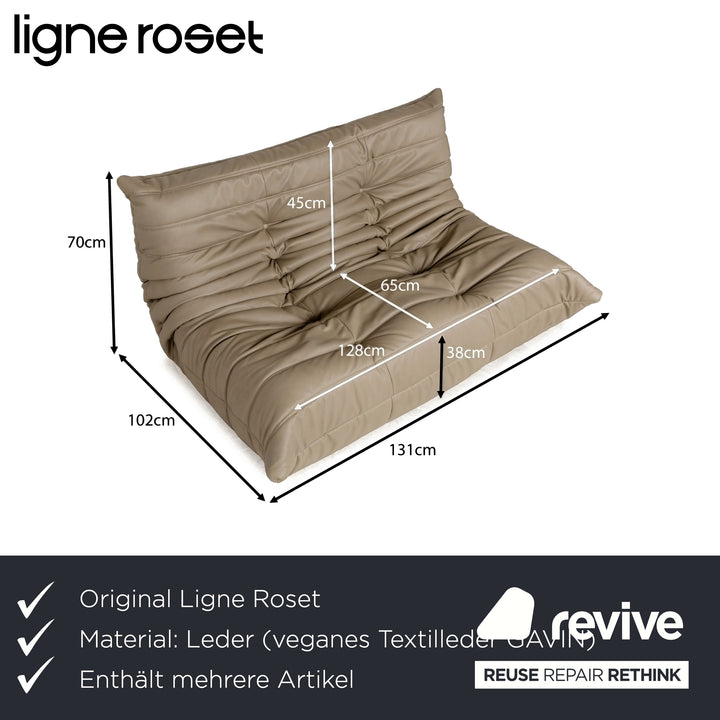 Ligne Roset Togo Vegan Leather Fabric Sofa Set Beige 2x Two-Seater and Corner Piece Corner Sofa Couch New Upholstery GAVIN 100