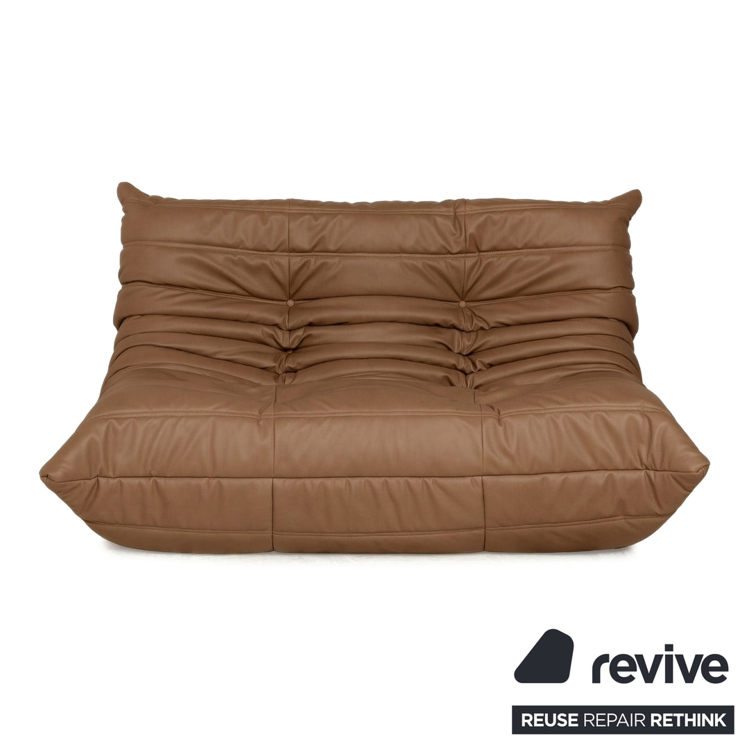 Ligne Roset Togo veganes Leder Stoff Sofa Garnitur Cognac 2x Zweisitzer und Eckteil Ecksofa Couch Neubezug GAVIN 103