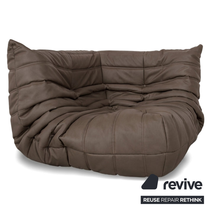 Ligne Roset Togo veganes Leder Stoff Sofa Garnitur Dunkelbraun 2x Zweisitzer und Eckteil Ecksofa Couch Neubezug GAVIN 105