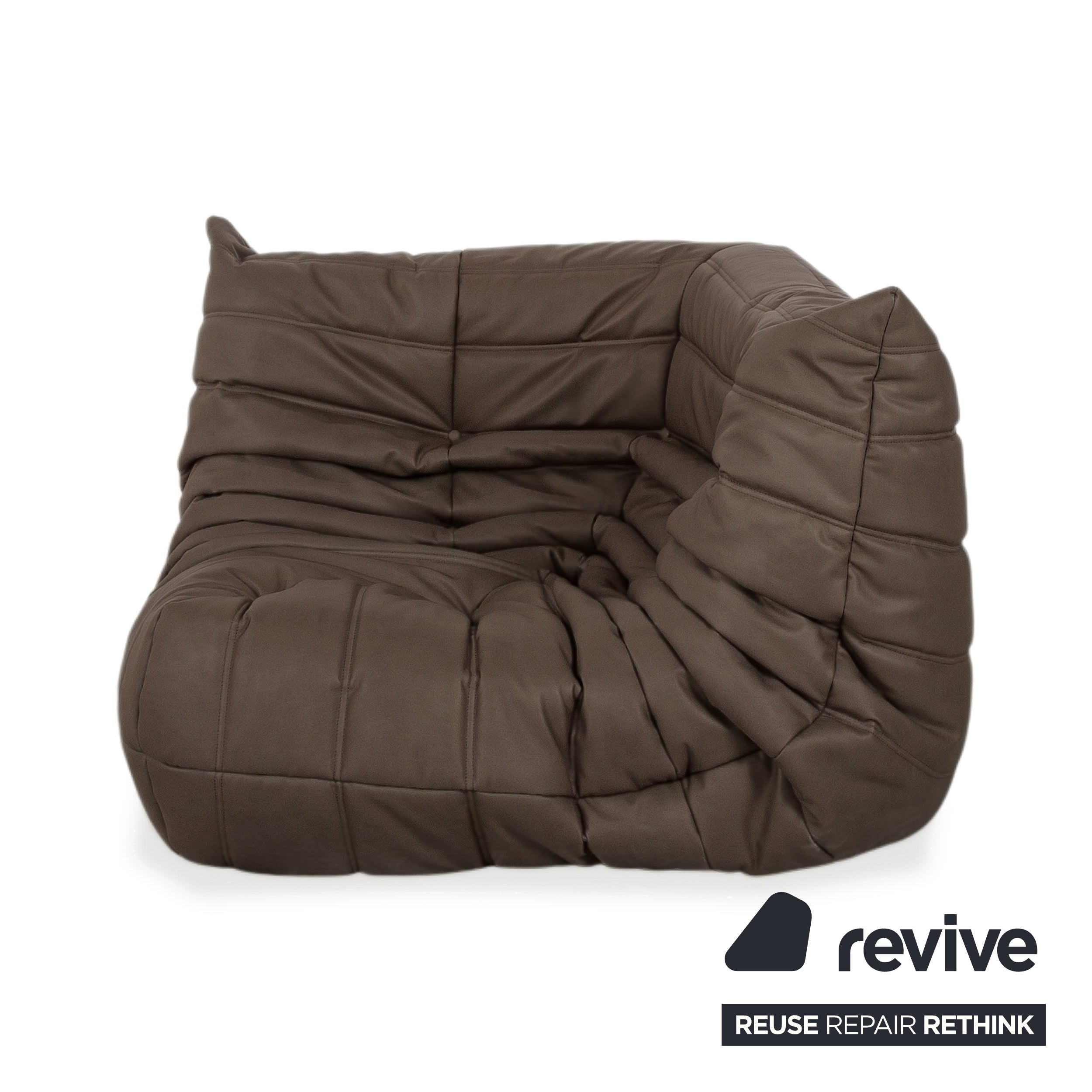 Ligne Roset Togo veganes Leder Stoff Sofa Garnitur Dunkelbraun 2x Zweisitzer und Eckteil Ecksofa Couch Neubezug GAVIN 105