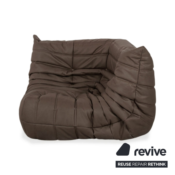 Ligne Roset Togo veganes Leder Stoff Sofa Garnitur Dunkelbraun 2x Zweisitzer und Eckteil Ecksofa Couch Neubezug GAVIN 105