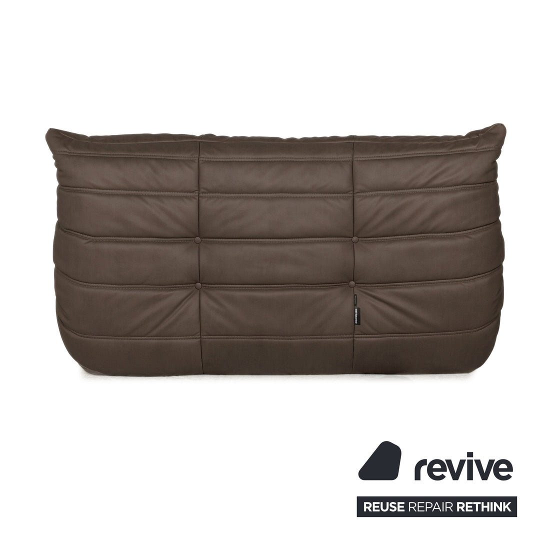 Ligne Roset Togo veganes Leder Stoff Sofa Garnitur Dunkelbraun 2x Zweisitzer und Eckteil Ecksofa Couch Neubezug GAVIN 105