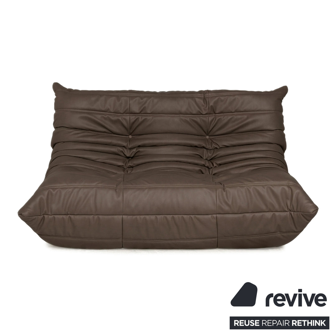 Ligne Roset Togo veganes Leder Stoff Sofa Garnitur Dunkelbraun 2x Zweisitzer und Eckteil Ecksofa Couch Neubezug GAVIN 105