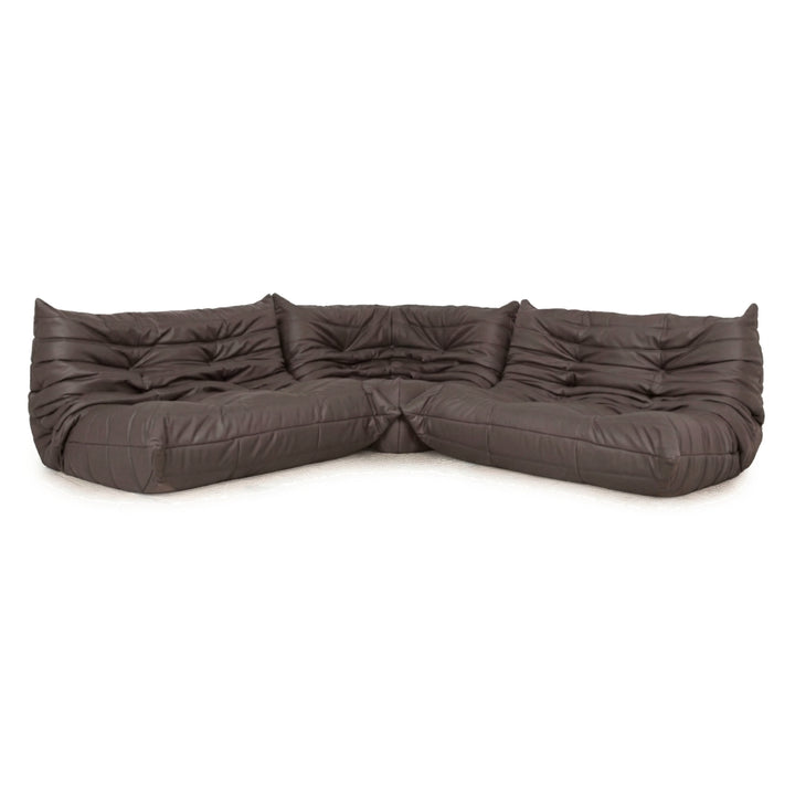 Ligne Roset Togo veganes Leder Stoff Sofa Garnitur Dunkelbraun 2x Zweisitzer und Eckteil Ecksofa Couch Neubezug GAVIN 105