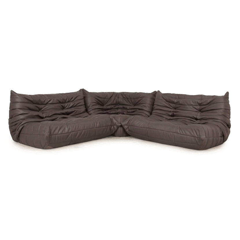 Ligne Roset Togo veganes Leder Stoff Sofa Garnitur Dunkelbraun 2x Zweisitzer und Eckteil Ecksofa Couch Neubezug GAVIN 105