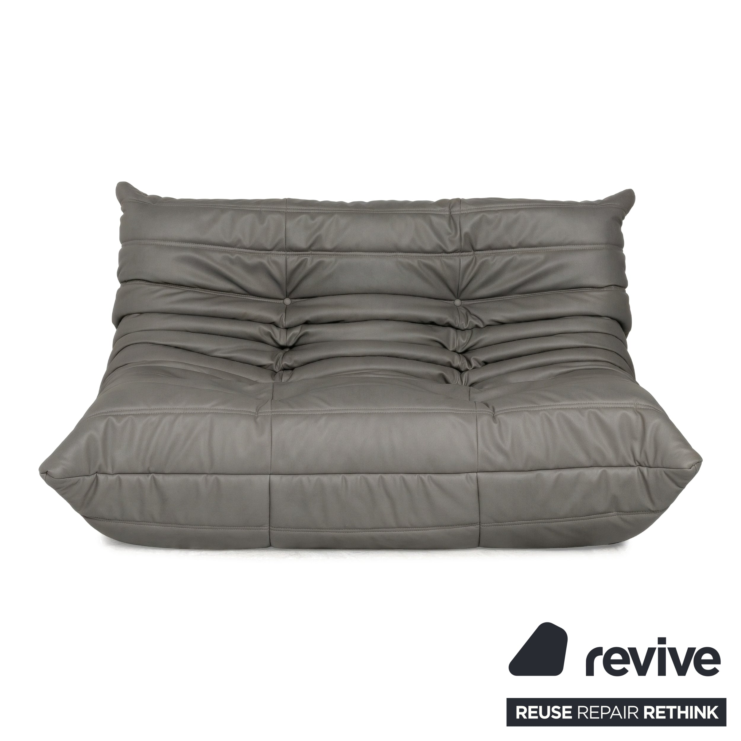 Ligne Roset Togo veganes Leder Stoff Sofa Garnitur Grau 2x Zweisitzer und Eckteil Ecksofa Couch Neubezug GAVIN 115