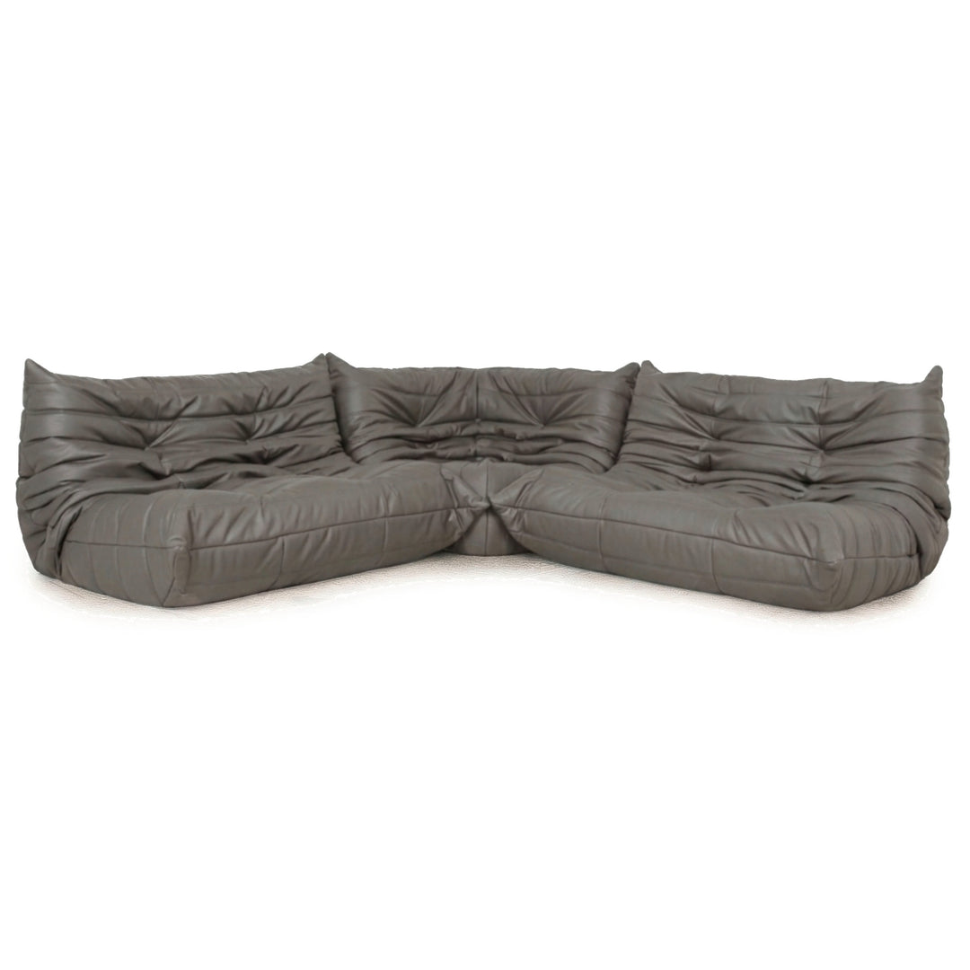 Ligne Roset Togo veganes Leder Stoff Sofa Garnitur Grau 2x Zweisitzer und Eckteil Ecksofa Couch Neubezug GAVIN 115