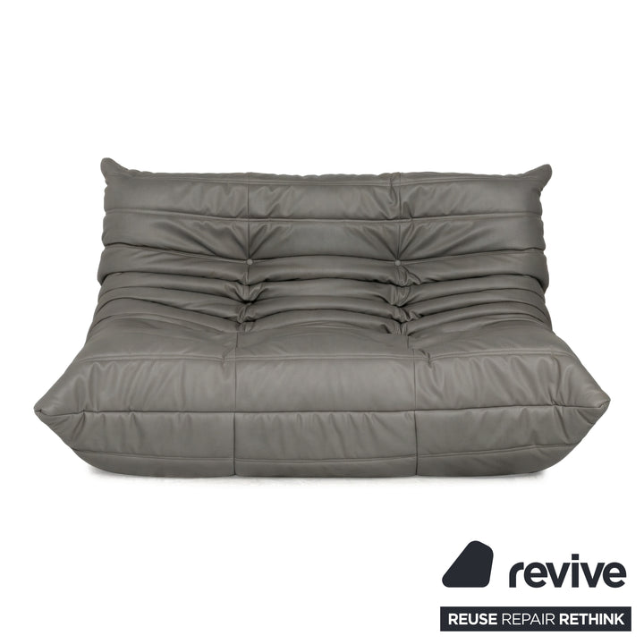 Ligne Roset Togo veganes Leder Stoff Sofa Garnitur Grau 2x Zweisitzer und Eckteil Ecksofa Couch Neubezug GAVIN 115