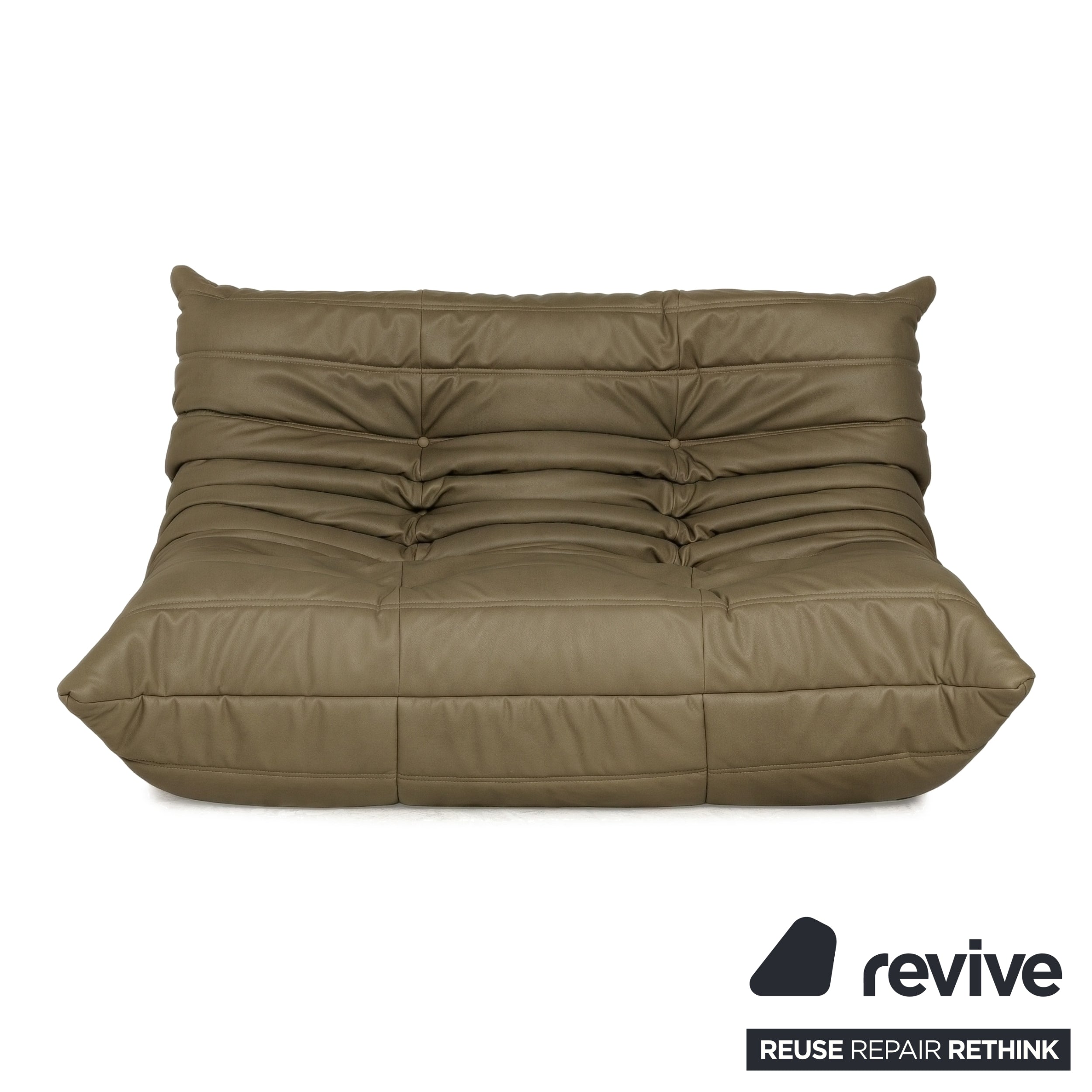 Ligne Roset Togo veganes Leder Stoff Sofa Garnitur Oliv Grün 2x Zweisitzer und Eckteil Ecksofa Couch Neubezug GAVIN 108