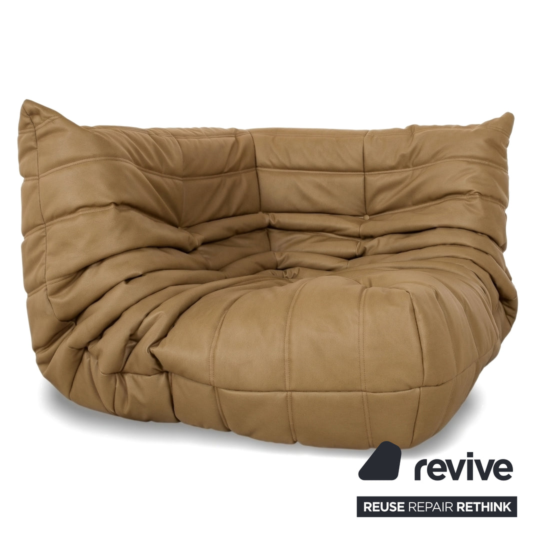 Ligne Roset Togo veganes Leder Stoff Sofa Garnitur Senfgelb 2x Zweisitzer und Eckteil Ecksofa Couch Neubezug GAVIN 106