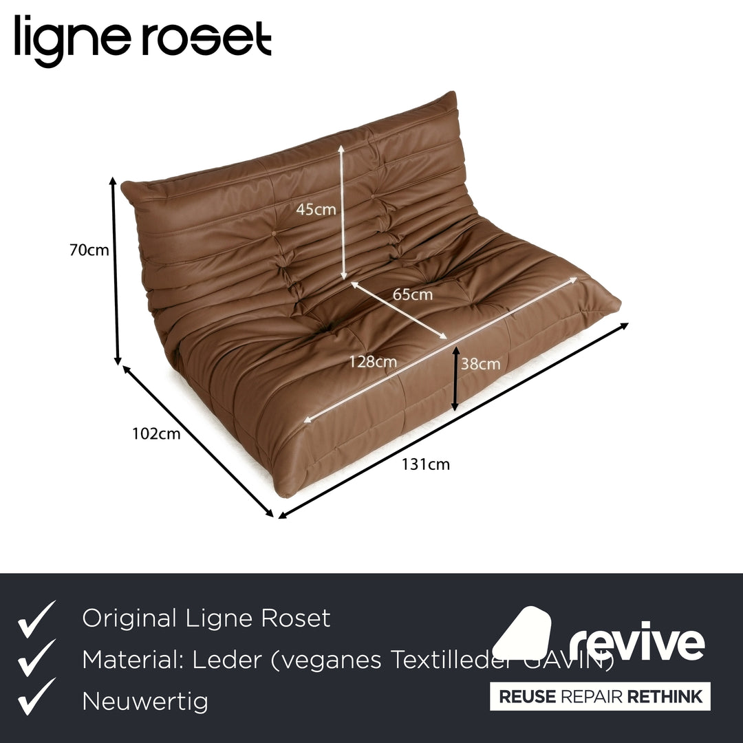 Ligne Roset Togo Veganes Leder Zweisitzer Cognac Sofa Couch Neubezug