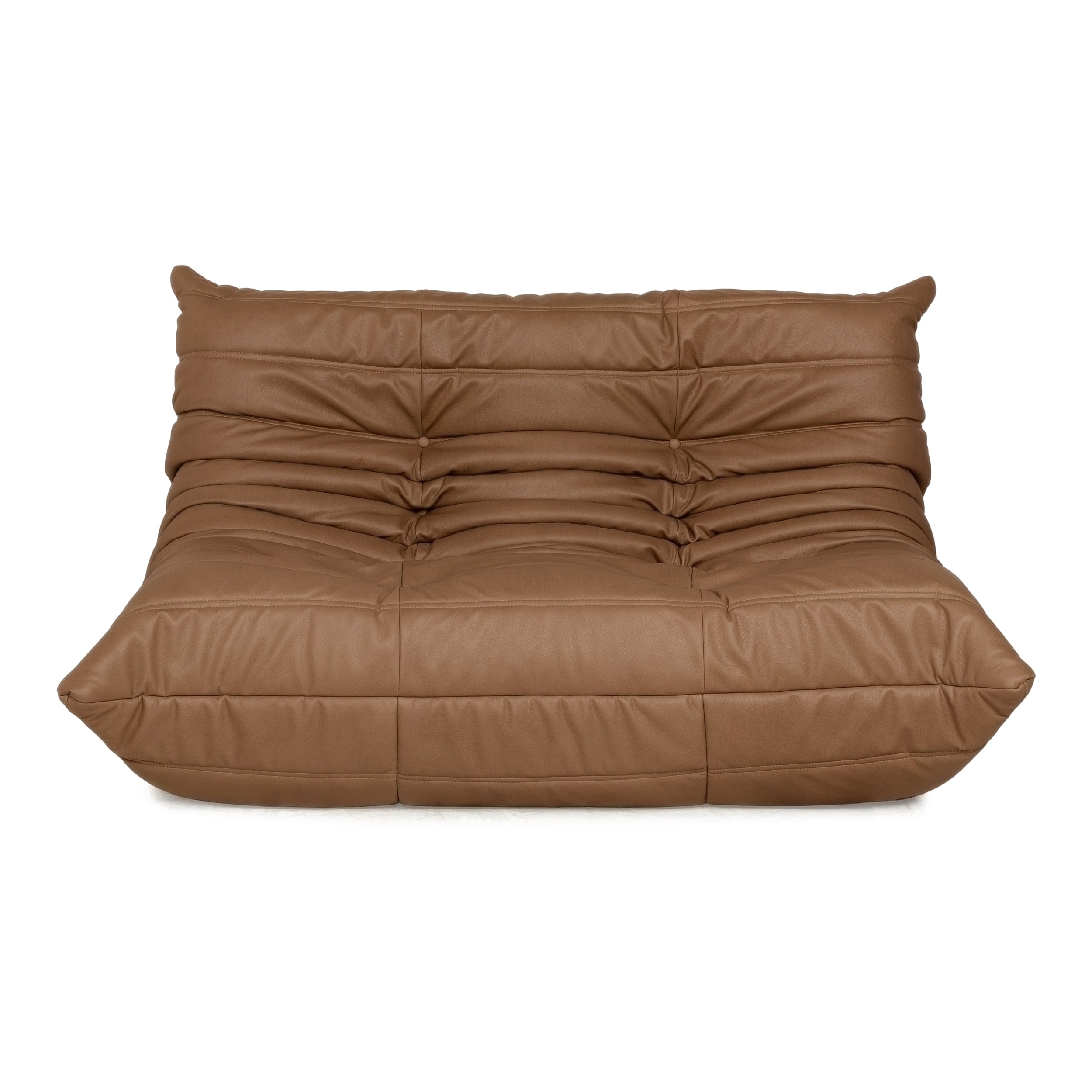 Ligne Roset Togo Two-Seater Sofa Vegan Leather Brown Cognac Reupholstered