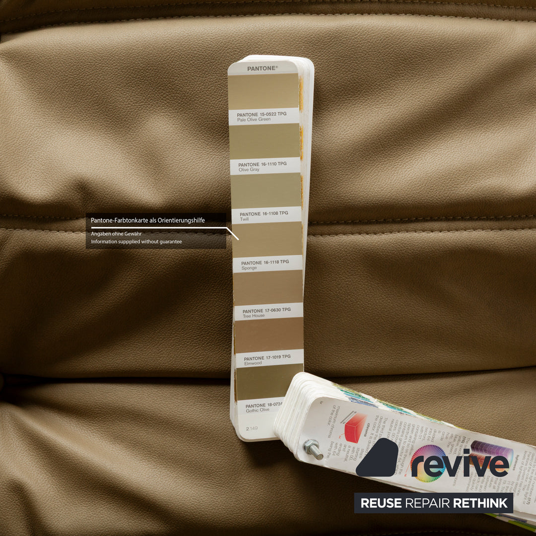ligne roset Togo Veganes Leder Zweisitzer Olivgrün Khaki Sofa Couch Neubezug