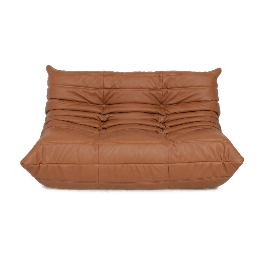 Ligne Roset Togo Zweisitzer Sofa Couch Veganes Leder Braun Cognac Neubezug