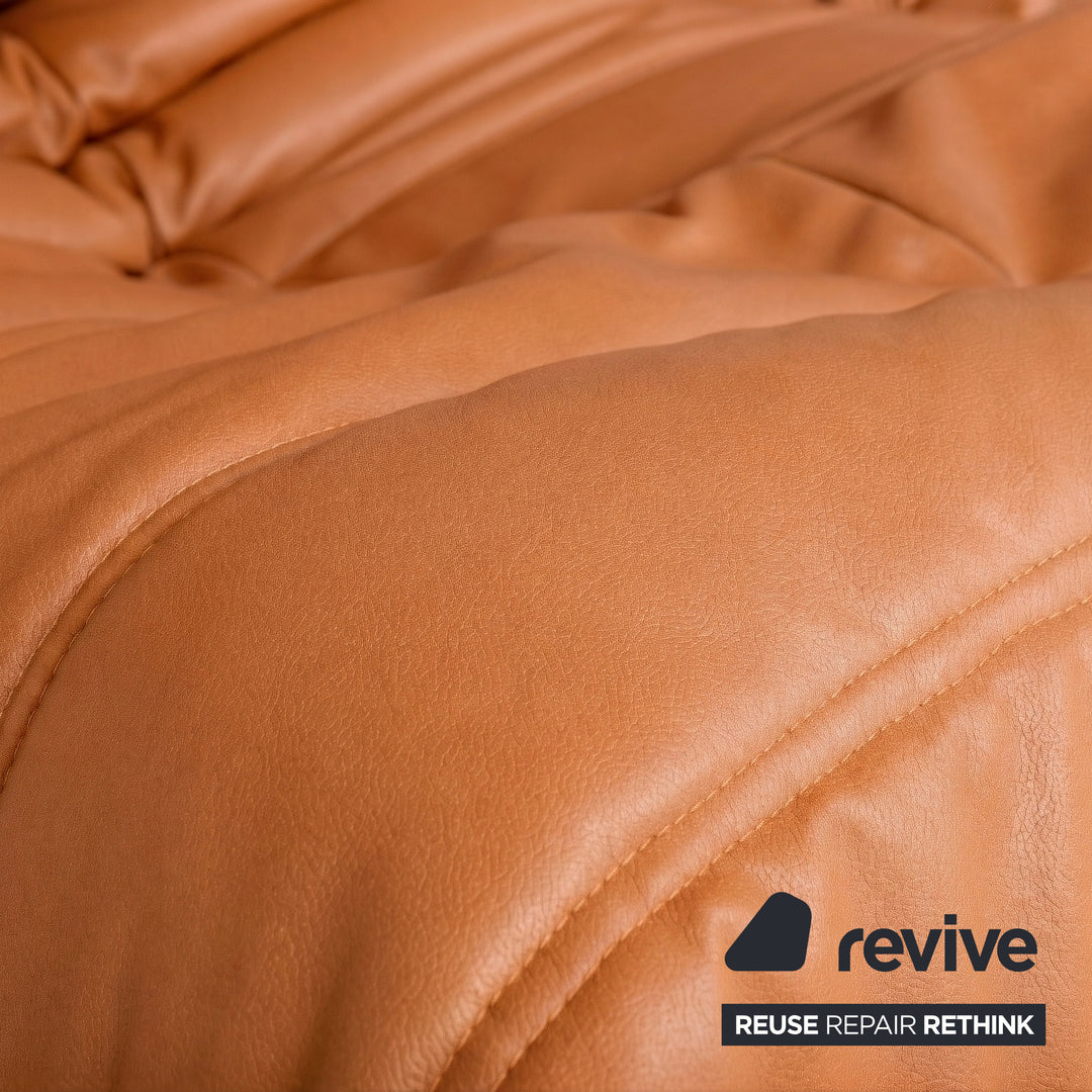 Ligne Roset Togo tweezitsbank bank veganistisch leer bruin cognac opnieuw gestoffeerd