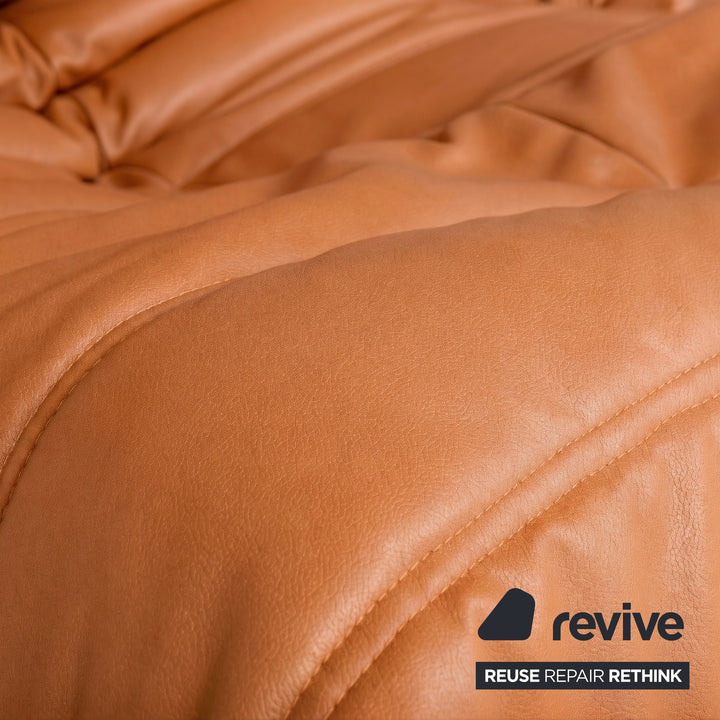 Ligne Roset Togo tweezitsbank bank veganistisch leer bruin cognac opnieuw gestoffeerd