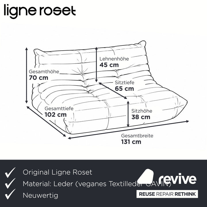 Ligne Roset Togo Zweisitzer Sofa Couch Veganes Leder Rostrot Braun Neubezug