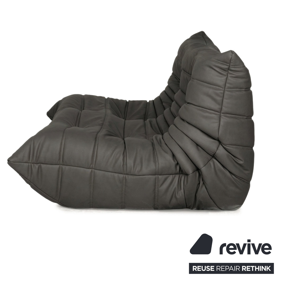 Ligne Roset Togo Zweisitzer Sofa Couch Veganes Leder Schwarz Anthrazit Neubezug