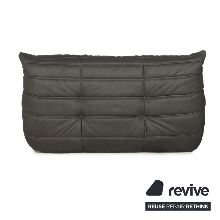 Ligne Roset Togo Zweisitzer Sofa Couch Veganes Leder Schwarz Anthrazit Neubezug