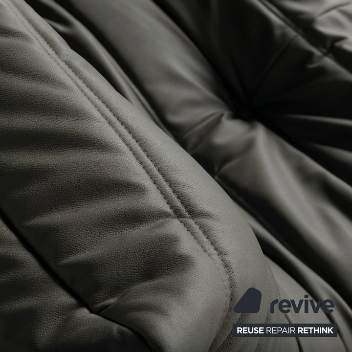 Ligne Roset Togo Zweisitzer Sofa Couch Veganes Leder Schwarz Anthrazit Neubezug
