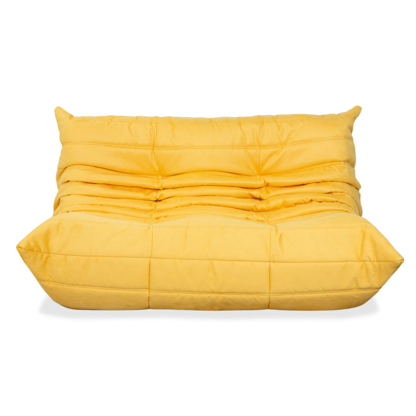 Ligne Roset Togo two-seater, fabric, yellow, reupholstered