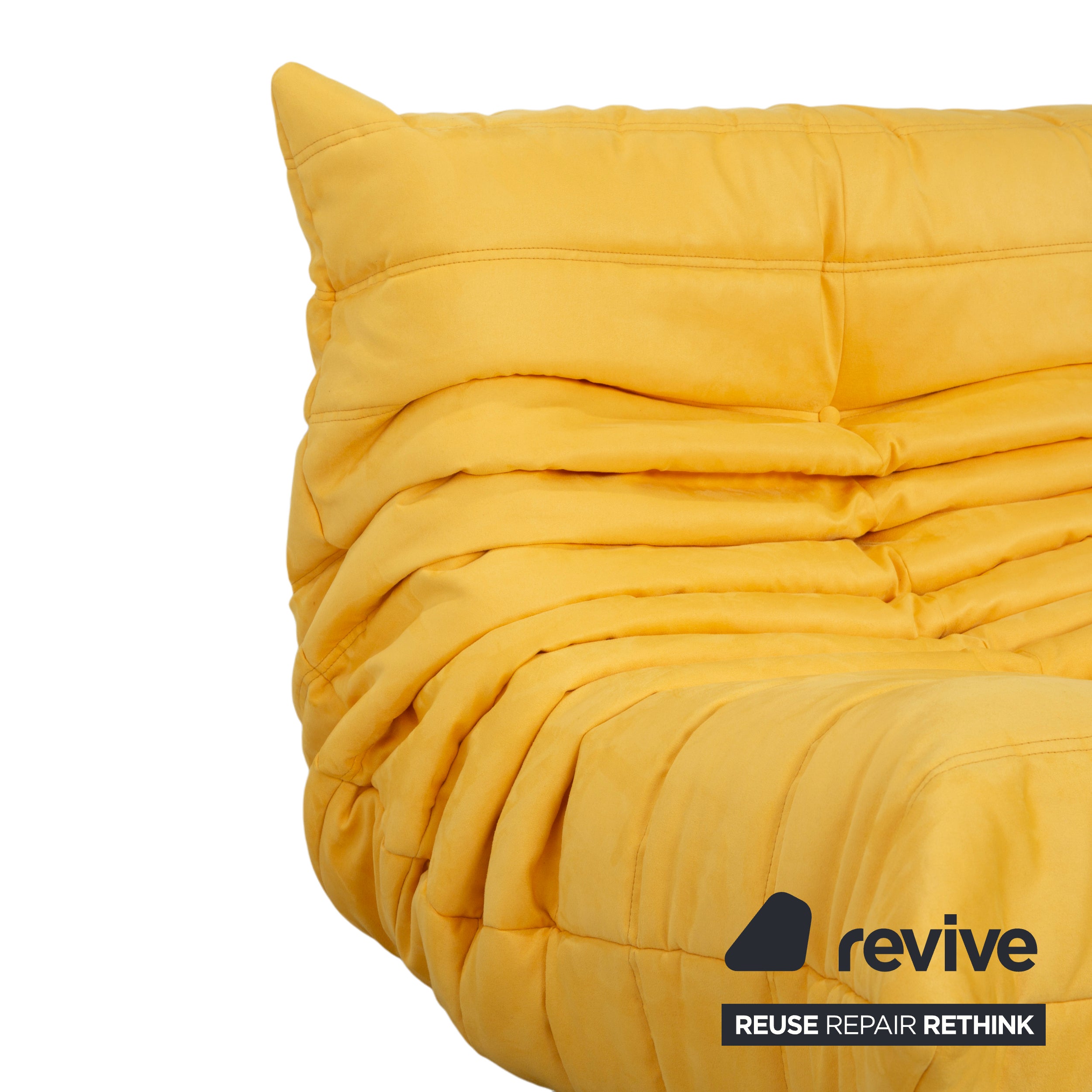 Ligne Roset Togo two-seater, fabric, yellow, reupholstered