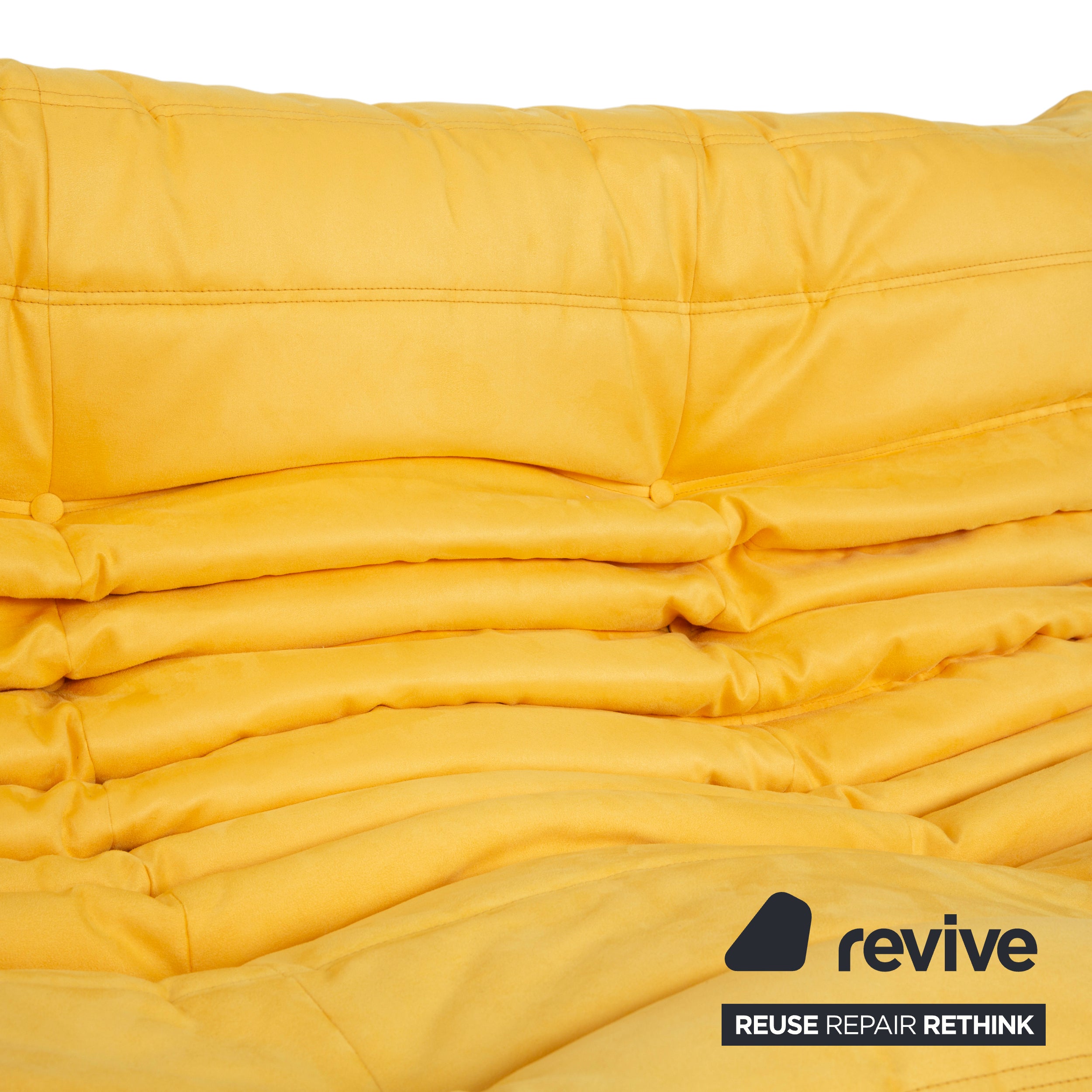 Ligne Roset Togo two-seater, fabric, yellow, reupholstered