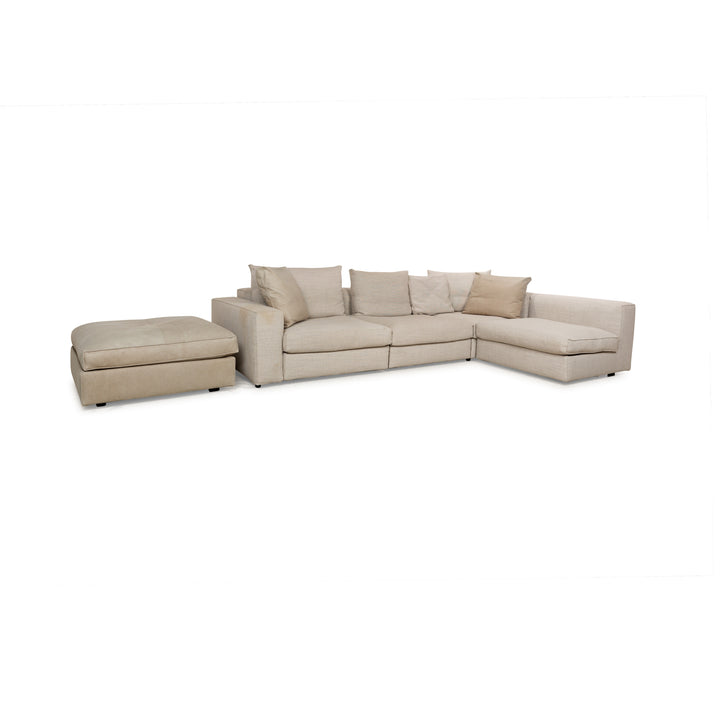 Linteloo Stoff Sofa Garnitur Creme Beige Ecksofa Couch Hocker